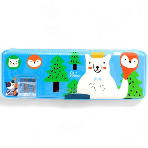 Пенал пластиковый с точилкой (голубой с белым мышкой)