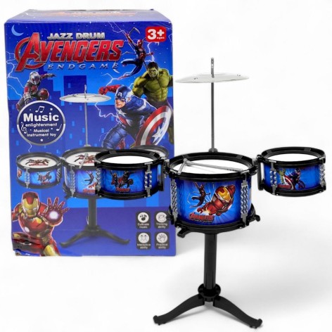 Барабанна установка DX 1001-13 (60) герой, розмір: 40х21х46см, 3 барабани, 2 палички, 1 металевий диск, в коробці