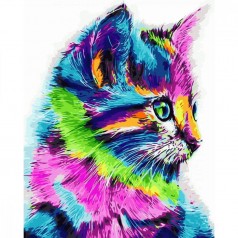 Картина за номерами Різнобарвний кіт Strateg з лаком та рівнем розміром 40х50 см (VA-2298)