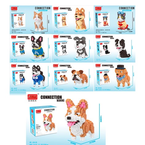 Конструктор животное, от 14,2см, от 630шт, 10 видов (кот, собака), в кор-це, 14-15-8см /72/