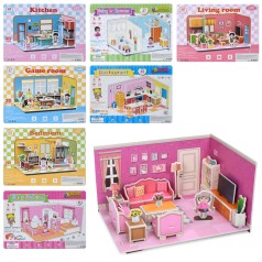 Мебель набор для творчества, комната, бумага, от 37шт, 8 видов (17-23-13см, 22-16-13см, в п/е, 28,5-21-1см /180/)