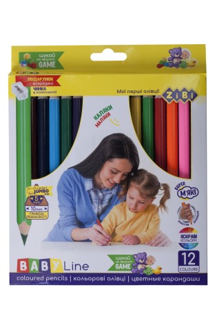 Олівці кольорові ZiBi Baby Line Jumbo з точилкою 12 кольорів