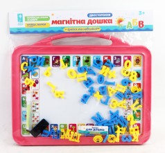 УЦЕНКА 30% Дошка 2-х стор УКР. алфавіт+цифри 60 деталей, крейда, маркер, губка, 42*34см в п/е 