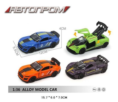 Машина мет. АВТОПРОМ 1:36, 2 види по 2 кольори,відкр.двері,багажник,у кор. 15,7*6*7см 