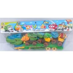 Конструктор на шурупах, трейлер-динозавр 42см, машина-динозавр 3шт, отвертка, в п/э 50-22-9см 