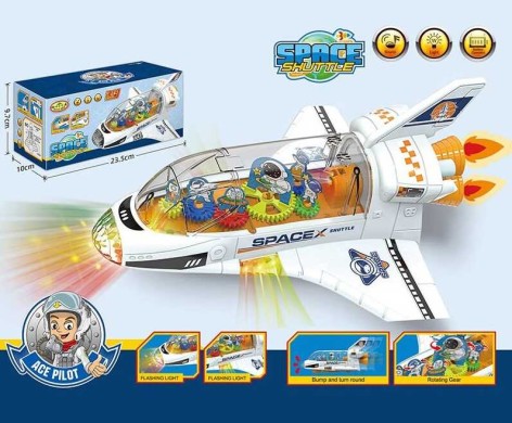 Літак космічний шатл, мелодія, підсвічування, колесо вільного ходу, у кор. 