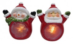 Сувенир керамический светящийся LED "Дед Мороз, Снеговик " 12*10,5см (16*6)
