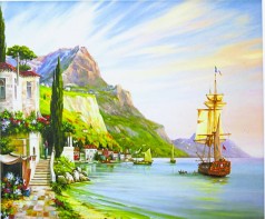 Картина по номерам "Корабль у берега" 40*50см, краски акрилловые, кисть-3шт.(1*30)