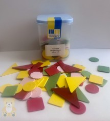 Набор геометрических фигур (круги 30 шт, треугольники 10 шт, квадратики 30 шт, прямоугольники 30 шт) в квад