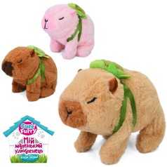 Мягкая игрушка капибара, 15-14-10см, прыгает, звук, подвижный нос, 3 цвета, на бат-ц, в п/е /70/