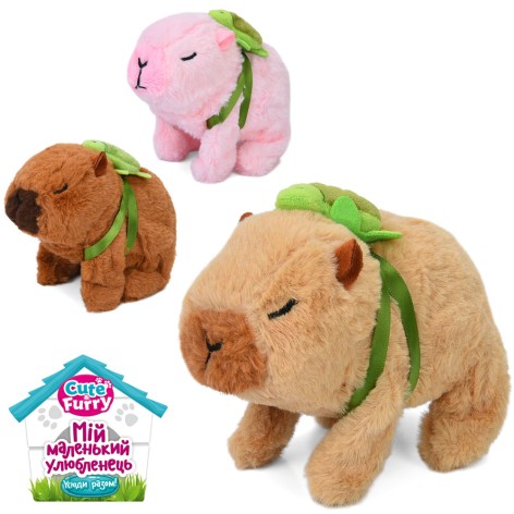 М'яка іграшка капібара, 15-14-10см, стрибає, звук, рухливий ніс, 3 кольори, на бат-ці, у п/е /70/
