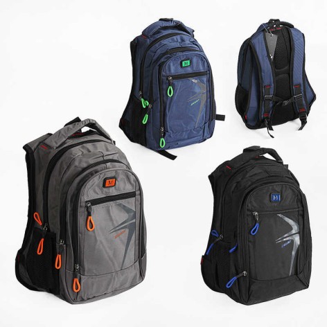 Рюкзак 3 види, регульовані ремінці, 3 відділення, ортопедична спинка, розмір 33х14х46см, бокові кишені, в п/е, мікс видів 