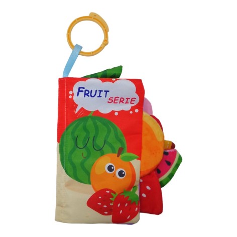 Мягкая книжка 368-1 F “Фрукты”, пискавка, шуршащая кольцо для подвешивания в пакете