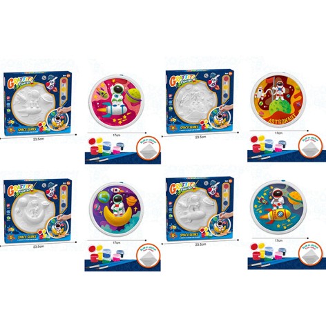 Набор для творчества декор, гипсовая картина/тарелка, 16,5см, раскраска, краски 6цветов, 4 вида(космос), в кор-ке,23,5-22-4,5см 