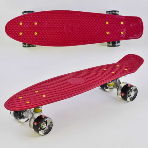 Скейт Пенні борд Best Board, вишневий, дошка = 55 см, колеса PU зі світлом, діаметр 6 см