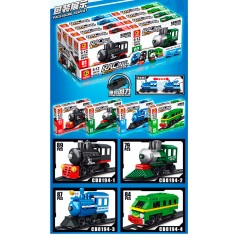 Конструктор поезд, от 79дет, в кор-це, (4вида) /15/120/8шт в кор. 38,5-14,5-17см