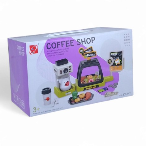 Ігровий набір "Кавʼярня", 41 елемент, звукові ефекти, кавоварка наливає напій, вітрина з солодощами, солодощі