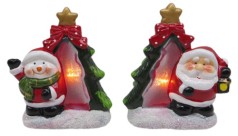 Сувенир керамический светящийся LED "Дед Мороз, Снеговик под ёлкой" 13*11,5см (12*6)