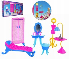 Мебель кукольная "Gloria" шкаф, трюмо, стульчик, софа, манекен, в коробке 39*19*7,5 см