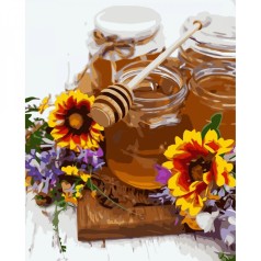 Картина за номерами Мед та квіти Strateg з лаком та рівнем розміром 40х50 см (VA-3622)