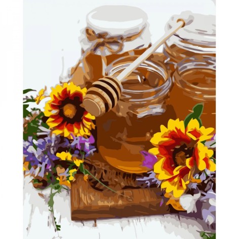 Картина за номерами Мед та квіти Strateg з лаком та рівнем розміром 40х50 см (VA-3622)