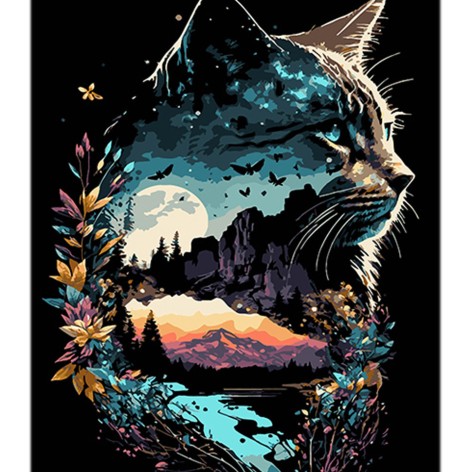 Набір для розпису за номерами Котяче відображення природи на чорному тлі розміром 40х50 см (AH1129)