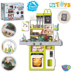 Кухня 70-45-70,5см, плита, звук, світло, пара, духовка,мийка-ллється вода(механіч), посуд,продукти, дошка для малювання, крейда, губка, 46дет, на бат-ці, в кор-ці, 45-36-17см /8