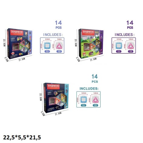 Конструктор магнитный 2266-33/34/38 14шт.3в.кор.22,5*5,5*21,5 /72/