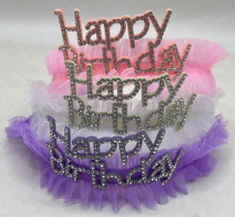Обруч на голову "Корона ажурна зі стразами- Happy Birthday" 3кол.(50*12)