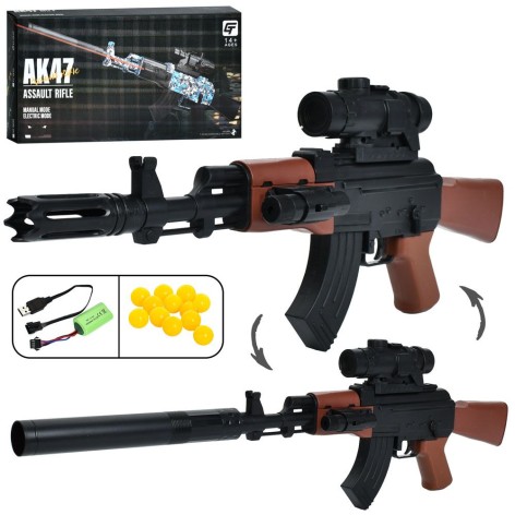 Автомат 67см, акум, пластикові кулі, лазер, USBзарядне, в кор-ці, 34,5-19-6см 