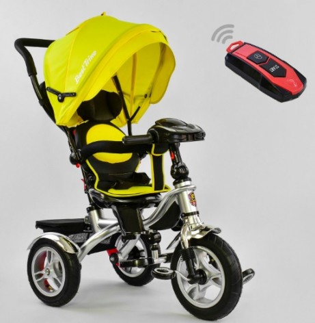 Велосипед 3-х кол. Best Trike желтый, поворотное сидение, складной руль, русская озвучка, надувные колеса, пульт (свет, звук)
