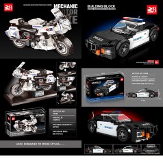 Конструктор полиция, транспорт, 2 вида (мотоцикл 318дет, машина 253дет), в кор-це, 26-14-7см 