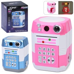 Скарбничка сейф, 16-21-15см, код, реагує на руку, звук, світло, затягує купюри,регул.гучності, 2 кольори, на бат-ці, в кор-ці, 16-21-16см 