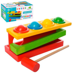 Дерев'яна іграшка Стукачка молоточок, кульки 4шт, в кор-ці, 20,5-11-10см 