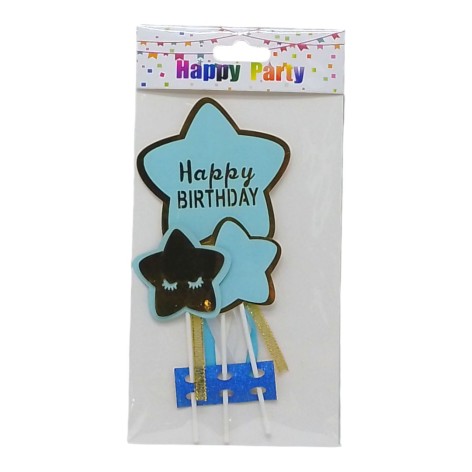 Топпер на торт Happy Birthday звезды (39365) голубая