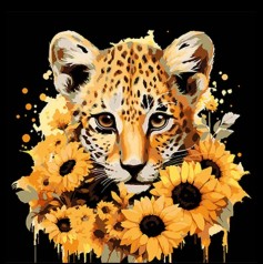 Набір для розпису за номерами Леопард та золоті соняшники на чорному тлі розміром 30х30 см (SH3030-21)