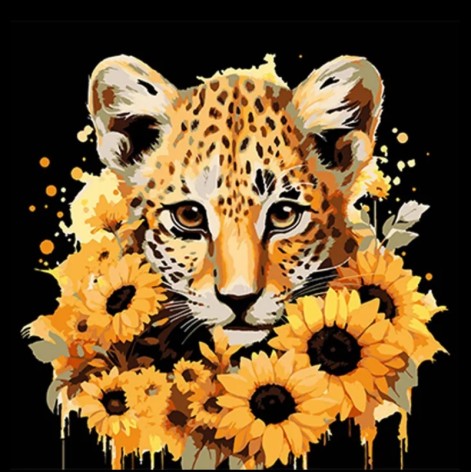 Набір для розпису за номерами Леопард та золоті соняшники на чорному тлі розміром 30х30 см (SH3030-21)