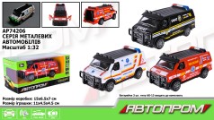 Машина мет. АВТОПРОМ 1:32,3 кольори, відкр.двері, батар.,світ., звук,кор.15*6,5*7см 