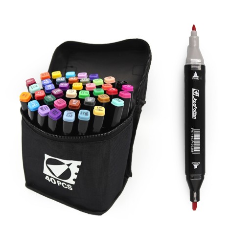 Набор двухсторонних маркеров маркеров. 40шт.40цв.кругл/скош након. в сумке