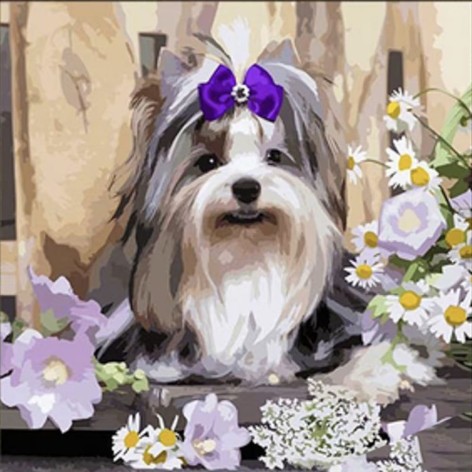 Набор для творчества алмазная картина Йоркширский терьер с бантиком Strateg размером 30х30 см (ME13815)