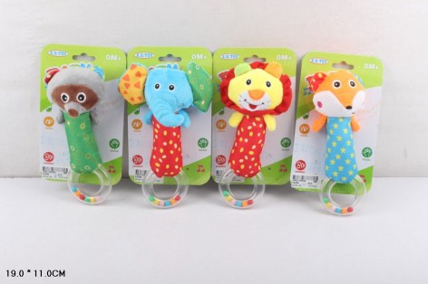 Погремушка в ручку мягкая, 4 вида микс, планшет 19*11см 