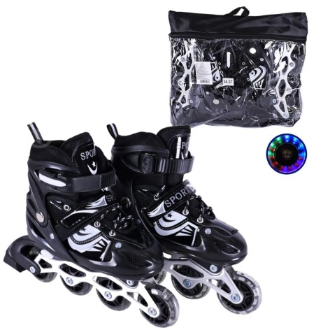 Роликовые коньки размер M (34-37) колеса PVC (ЧЕРНЫЕ)