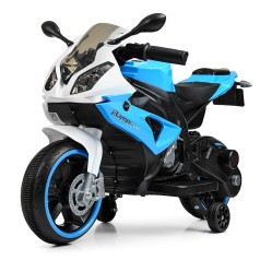 Мотоцикл 2моторы25W, 2акум.6V5AH, MP3, USB, свет.колеса, бело-синий./1/