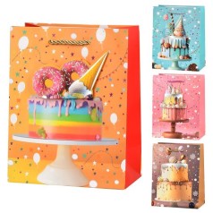 Пакет подарунковий паперовий L "Birthday cake 3D" 30*41.5*12см R33235-L 4 шт. в уп. 