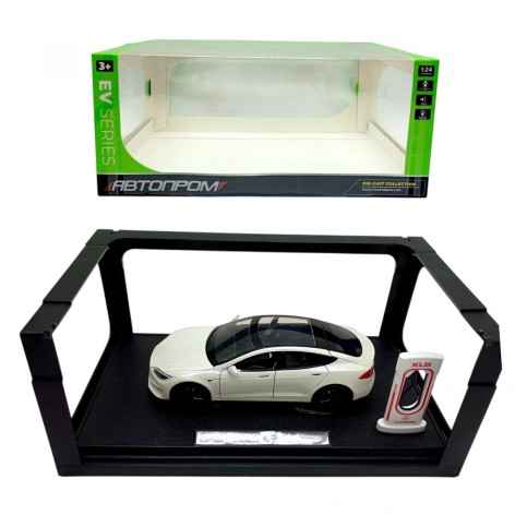 Машинка металева Автопром "Tesla" 1:24 із зарядною станцією біла