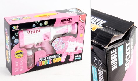 УЦЕНКА 30% Пистолет с мыльными пузырями 2 вида, длина 26 см, мыльный раствор, на батарейках, подсветка, автоматический режим, в кор. 