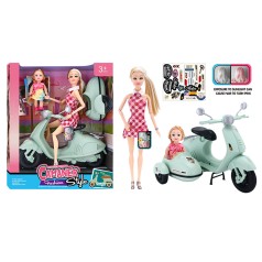 Лялька 30см, шарнірна, з донькою 11см, мотоцикл (25см, з коляскою), в кор-ці, 27-33-9см /24/