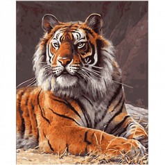 Набор для росписи по номерам Большая кошка Strateg с лаком и уровнем размером 40х50 см (SY6590)