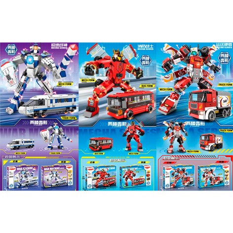 Конструктор робот+транспорт, 3 вида(троллейбус 254дет, трейлер 220дет, поезд 274дет), в кор-це, 34,5-24-5см 