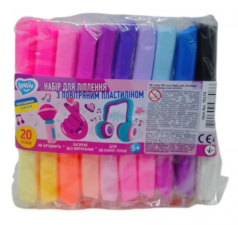 Набір для ліплення з повітряним пластиліном 20 стіків ТМ Lovin 
